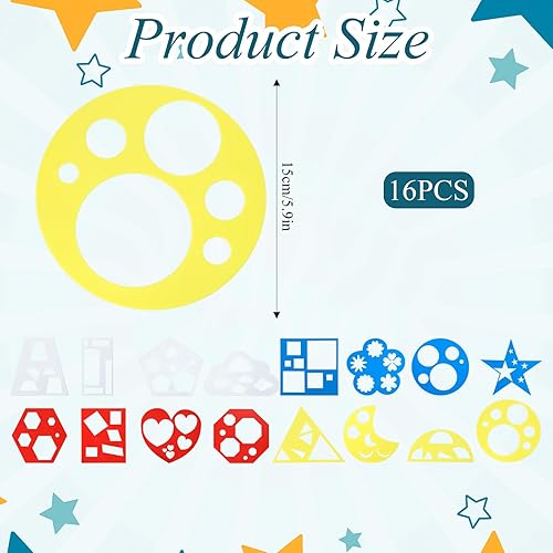 BOHUIZ Lot de 16 pochoirs géométriques pour peinture, 15 cm de diamètre, réutilisables, pour enfants, dessin PET pour bricolage et apprentissage - Nail Gallerys