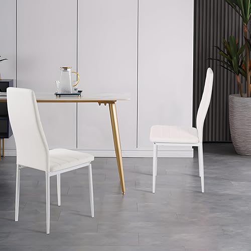 GOKHOMX Lot de 4 Chaises de Salle à Manger Modernes, Chaises de Cuisine avec Pieds en Métal Chaise Salle a Manger Rembourrées en Simili Cuir pour Salles à Manger Cuisine Restaurant (Blanche) - Nail Gallerys