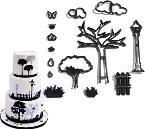 GUMEI 14 pièces/Ensemble Parc thème emporte-pièce en Plastique Plante Arbre Herbe Rue Lampe Fondant Coupe gâteau décoration Outils Cuisson Cupcake Moule - Nail Gallerys
