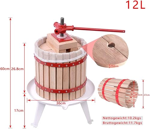 HENGMEI Presse à Fruits et à vin 12L Pressoir à Baies Fruit jus Manuel Presse mécanique Inclus et Broyeur à Fruits 7l pour la préparation de Moût - Nail Gallerys