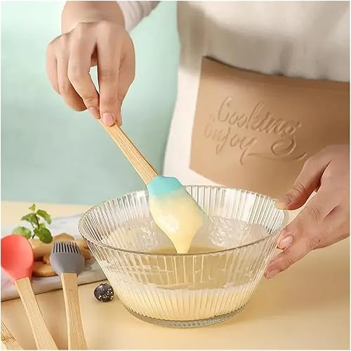 Spatule Cuisine Silicone Mini spatule à gâteau et crème en Silicone, manche en bois, pâtisserie, mélangeur de pain, grattoir de cuisine, brosse à huile de cuisson antiadhésive, 5 pièces(Color 2-5pcs) - Nail Gallerys
