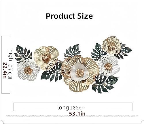 Blissio Grande décoration murale, décoration murale en métal, design de feuilles de fleurs 3D, décoration murale salon, chambre à coucher, studio - Décoration parfaite pour la maison - Nail Gallerys