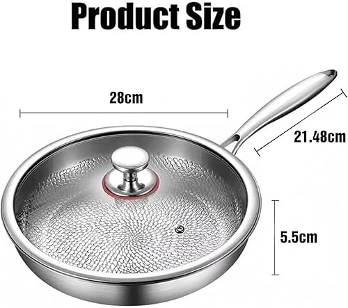 NUMNER Poêle martelée en titane avec couvercle, poêle profonde antiadhésive avec poignée isolante pour cuisinière à gaz, électrique, vitrocéramique et induction (30CM) - Nail Gallerys