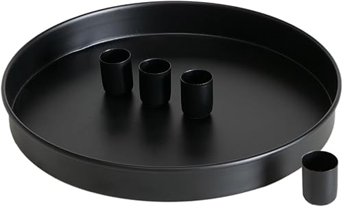 Plateau à bougie magnétique rond pour bougies à tige - 25 cm - Gris - En métal avec 4 supports magnétiques - Plateau décoratif pour les fêtes de l'Avent - Nail Gallerys