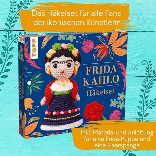 TOPP Frida Kahlo Kit de crochet pour loisirs créatifs avec instructions (français non garanti) et matériel pour Frida Kahlo et pince à cheveux pour bricolage Modèle fini env. 14 cm - Nail Gallerys