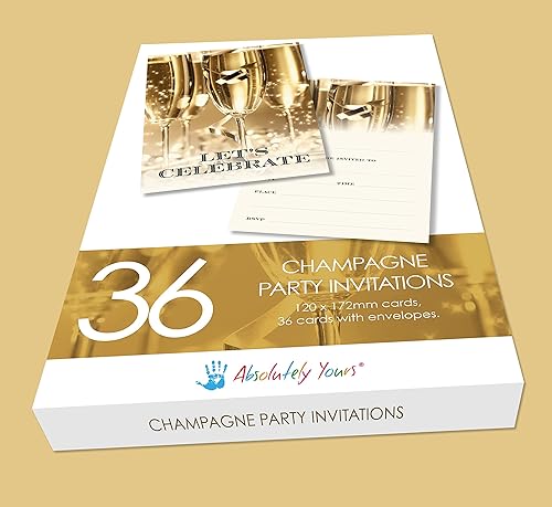 Absolutely Yours Lot de 36 invitations à la fête sur le thème du champagne avec enveloppes assorties 120 x 172 mm - Nail Gallerys