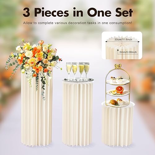 SanBouSi Lot de 3 vases en carton de mariage - Support de fleurs pliable - Colonne décorative - Blanc - Support de fleurs cylindrique pour mariage, fiançailles, anniversaire, décoration de table - Nail Gallerys
