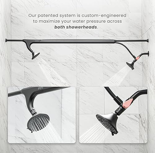 Tandem Shower by Boona - Dual Shower Head for Couples, High Pressure Double Shower Heads with 3 Flow Settings (Two Showerheads, Midnight Black) - Nail Gallerys