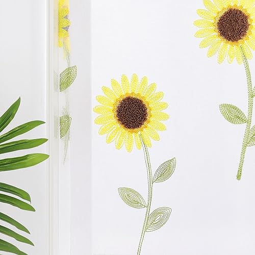 Yujiao Mao Rideau Cuisine Transparent Motif Tournesol Style Campagne Rideau Court Blanc HxL 60x120cm - Nail Gallerys