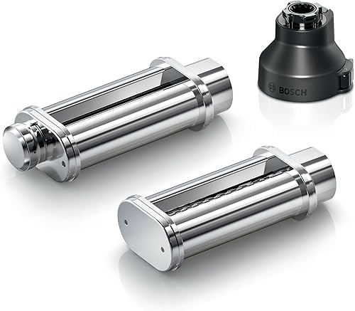 Bosch Accessoires MUZS6PP - Lot de 2 accessoires pour pâtes - Rouleau à pâtes tagliatelle, rouleau à lasagnes, adaptateur, pour robot de cuisine série 6 - Noir/acier inoxydable - Nail Gallerys