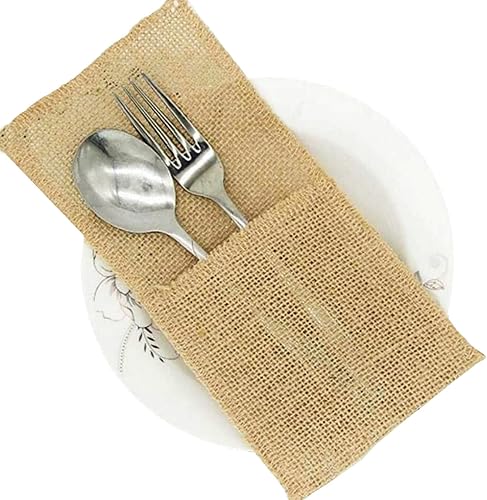 Yayatty Porte-Couvert en Toile Jute, 20 Pièces Porte Couverts Toile de Jute et 10 Pièces Napperon en Jute pour Soirée Repas Fête Mariage YA-0612 - Nail Gallerys