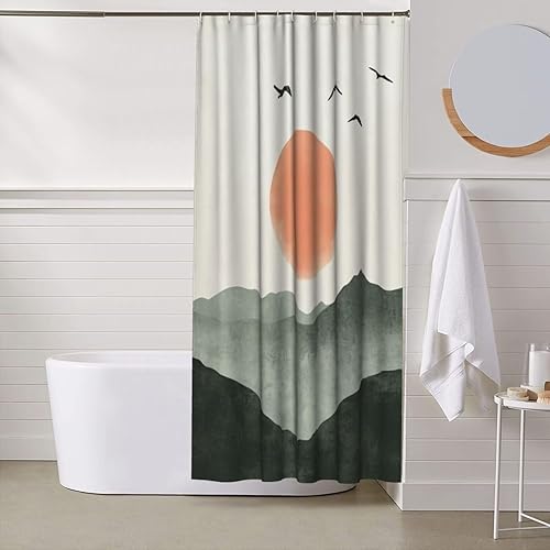 Rideau Douche Rouge Rideau de Douche Coucher de soleil 100x180cm avec Ourlet Lesté et Crochets,Tissu Polyester Shower Curtain Lavable - Imperméable - Séchage Rapide pour Salle de Bain Baignoire 1Y-261 - Nail Gallerys