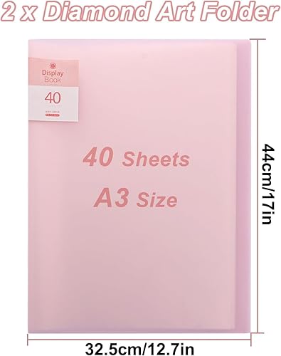 AKOLAFE Lot de 2 livres de rangement pour peinture diamant A3 avec 40 pochettes transparentes pour peinture diamant, accessoires de peinture diamant, rose - Nail Gallerys