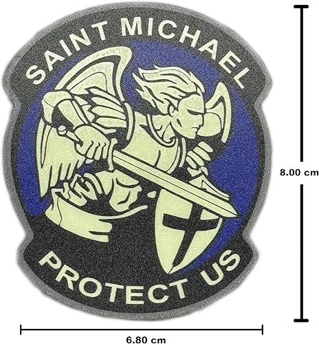 Patch de protection militaire de Saint Michel Archange en PVC - Luminescent - Pour sacs à dos et vêtements - 8 x 6,8 cm - Nail Gallerys