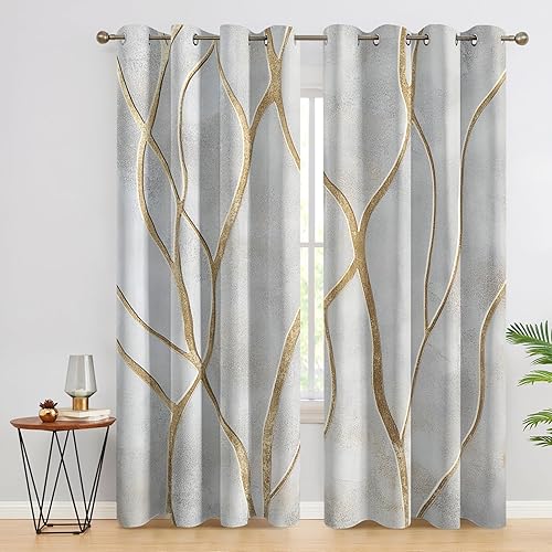 Générique Rideau Occultant Marbre, Rideaux Motif Abstrait Moderne Lignes Dorées pour Decoration Salon Chambre Fenetre, Draperies Intérieurs à Oeillets Lot de 2, L 117 x H 183 cm - Nail Gallerys