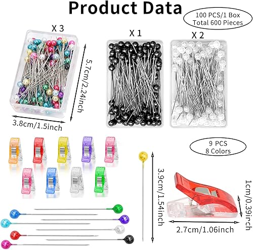 éPingles à Couture, 600 PièCes 38mm éPingles à TêTes PerléEs Multicolores Accessoires Couture Et 9 Pcs Pince Couture pour CouturièRe Artisanat Projets De Couture avec BoîTe De Rangemen - Nail Gallerys