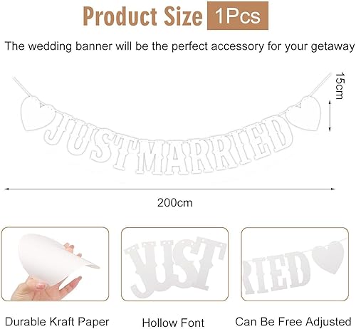 TYFGRT 1 Pièce Bannière Just Married, Décoration Just Married, Décorations De Mariage en Plein Air, Décoration De Scène De Fête, Bannière De Guirlande De Décoration De Mariage, Guirlande Just Married - Nail Gallerys