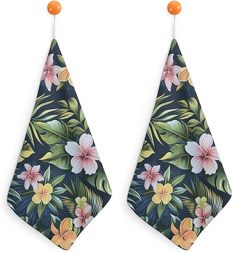 QUEWIQR Essuie-Mains Feuilles Tropicales Fleurs en Fleurs Essuie-Mains Suspendus Essuie-Mains À Séchage pour La Salle De Bain Et La Cuisine 2PCS - Nail Gallerys