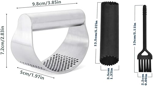 Presse ail à Bascule en Acier Inox,Manuel Presse ail Broyeur Manuel à l'ail à Bascule y compris l'éplucheur en Silicone et la Brosse de Nettoyage Garlic Crusher Press Rocker Cuisine Gadget - Nail Gallerys