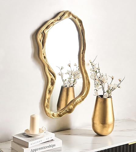 Miroir Mural Forme Irrégulière Style Moderne Cadre MDF 75 x 37 cm Verre et Doré Sery - Nail Gallerys