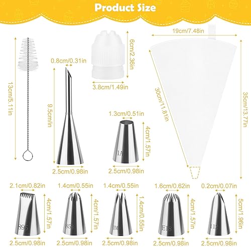 Lot de 11 poches à douille en coton de qualité supérieure (35 cm) avec sac réutilisable pour lave-vaisselle, douilles en acier inoxydable pour décoration de gâteaux, adaptateur et boîte cadeau - Nail Gallerys