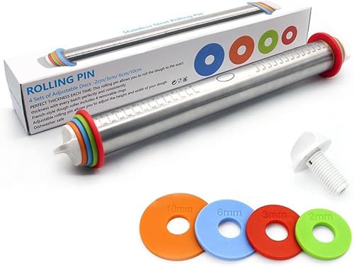 Rouleau à pâtisserie réglable en acier inoxydable avec anneaux amovibles - Accessoire de cuisson pour pizza, cookie, pâtisserie - Nail Gallerys