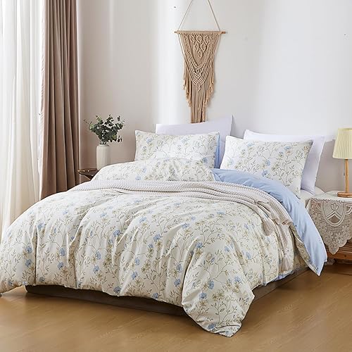 Covebett Housse de Couette Coton 140x200 Vert Fleurie Floral Colorée Parure de Lit 2 Pièces Adulte 1 Personne Doux 100% Coton Foncé Linge de lit avec Fermeture Éclair et 1 Taies d'oreiller 65x65cm - Nail Gallerys