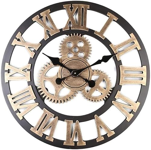 SPLIKJEE Horloge Murale 80 * 80cm/32in 3D Grand Classique Vintage en Bois Silencieux Romain Style Européen Steampunk Décor Rétro Industriel pour Salon, Bar… - Nail Gallerys