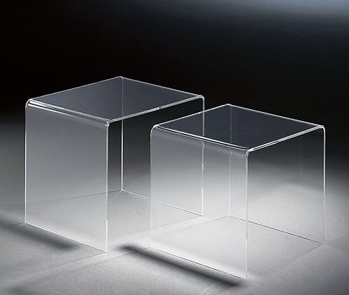 2 tables gigognes en acrylique haute qualité, transparent, 40 x 33 cm, H 36 cm und 33 x 33 cm, H 33 cm, l'épaisseur de l'acrylique 6 mm - Nail Gallerys