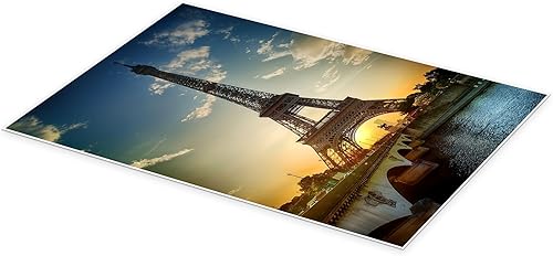 Tour Eiffel, pont d’Iéna et la Seine à Paris Poster 60 x 90 cm Bleu Tableaux Décoration murale - Nail Gallerys
