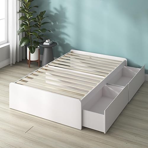 Zinus Marlow Lit 193 x 95 x 33 cm - Cadre de lit Plateforme en Bois avec tiroirs de Rangement - Nail Gallerys