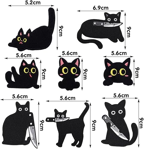 RELKLYU 8 Morceaux De Patchs en Tissu De Chats De Dessins Animés, des Patchs en Tissu Mignons Et Amusants, des Plaques De Broderie Décoratives Et Une Réparation De Taches À Vêtements. - Nail Gallerys
