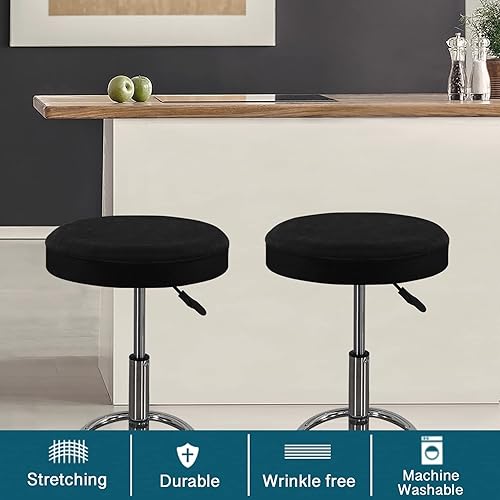 FASCINATDECO Housses de Tabouret Rond, 2 Pièces Housse de Siège de Tabouret de Bar Extensible Velours Couvre de Chaise Ronde Housse Tabouret Pivotant de Bar Rond Lavable (Bleu Paon,Moyen) - Nail Gallerys