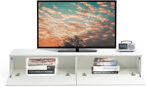 GOKHOMX Meuble TV Moderne Suspendu ou sur Pied de 180 cm, en Bois Blanc avec Rangement, Mural pour Salon, Chambre et Coin Salon - Nail Gallerys