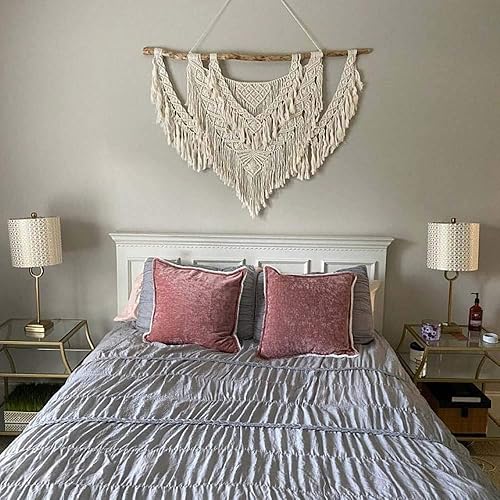 CBXSF Grande Tenture Murale en Macramé Bois flotté Naturel Bohème Murs Décor Tapisserie en Macramé Au-Dessus de la Tête de Lit Tapisserie Tissée,90cm(Largeur) X 90cm(Longueur) - Nail Gallerys