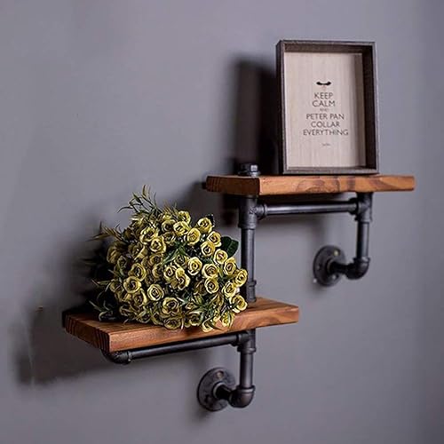 Pipe Métal Bois Étagère Murale, 21 Pouces Étagères Tuyauterie Industrielle, 2 Étagères Hiérarchisé Diapason Porte-Serviettes Étagères, Ferme, Salle d'eau, Salle De Bains - Nail Gallerys