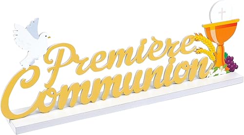 Décoration Communion en Bois 31x11 cm Ornement Doré pour Première Communion Accessoire en Français Deco Table Fille Garçon - Nail Gallerys