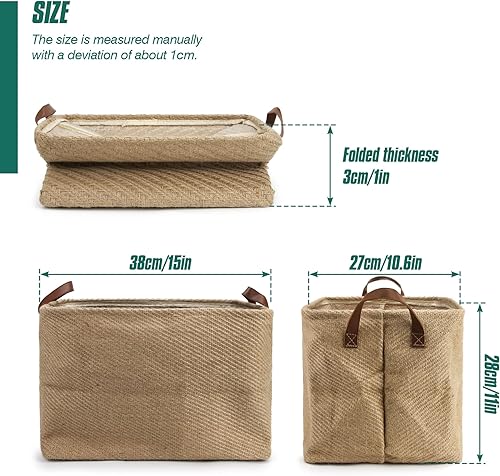 Spesh Panier de Rangement en Jute avec Poignées 38 x 27 x 28 cm Panier Tissés Pliables pour Maison, Étagères, Salle de Bain(Texture Fine) - Nail Gallerys