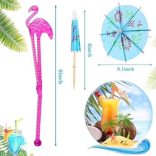 Lot de 40 accessoires de cocktail, y compris 20 bâtons agitateurs à cocktail flamant rose, 20 parapluies, décoration de cocktail, accessoires pour fête d'été, décorations de boissons - Nail Gallerys