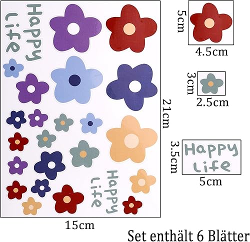 Nurila Lot de 6 autocollants pour vélo - Motif fleurs - Autocollants pour vélo - Pour enfants - Cadre d'extérieur - Paillettes - Pour casque, skateboard, bagages, valises - DIY - Nail Gallerys