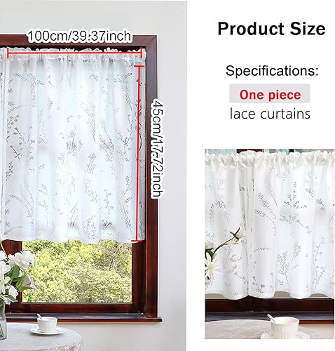 FOSDICK 1PCS Rideaux Courts Cuisine, Blanc Rideaux Brise-Bise, Rideau Semi Transparent Voilage, Petit Rideau pour Salon, Placard, VéRanda, Terrasse, Décoration Intérieure, 45H x 100W cm - Nail Gallerys
