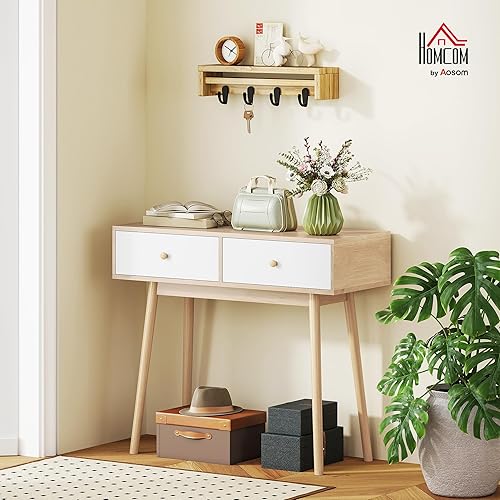 HOMCOM Console meuble, table console, console entrée style moderne, table d'entrée étroite avec 2 tiroirs et pieds en bois, bout de canapé, pour salon, entrée, couloir, 86 x 35 x 75 cm, chêne et blanc - Nail Gallerys