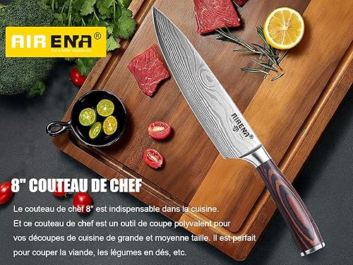 Ensembles de Couteaux | 8' Couteau de Chef | 7' Couteau japonais Santoku | 5' Couteaux Utilitaire | Acier Haut Carbone Ultra Aigu | Set Couteaux de Cuisine avec Poignée Ergonomique et Boîte Cadeau - Nail Gallerys