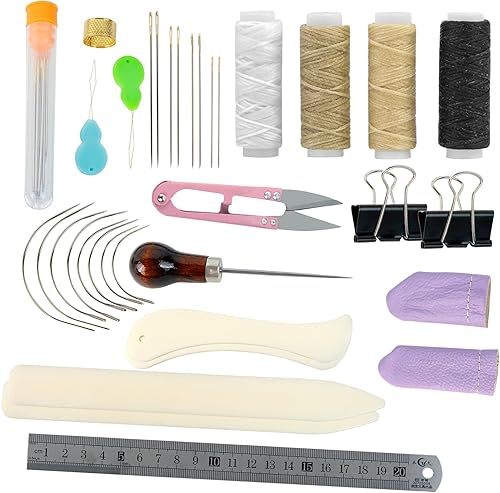 Outils Reliure Livres Ensemble, Kit Reliure Livre, 20 Pièces Kit Reparation Cuir, Outils et Kits de Reliure Diy, Couture à la Main Sur Cuir Ensemble en Cuir Fait à La Main - Nail Gallerys