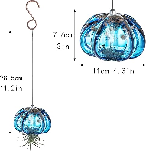 Pot de plante aérienne à suspendre en forme de méduse soufflée en verre - Mignon méduse bleue - Cadeau pour chambre de femme, jardin, décoration de fête de mariage (sans plantes) - Nail Gallerys
