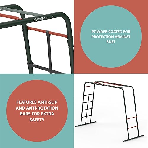 Plum Play Monkey Bars Cadre d'escalade en métal avec revêtement en poudre pointillée pour une meilleure adhérence et soutien – Filet d'escalade – Utilisateur maximum 50 kg – Utilisateur minimum à - Nail Gallerys
