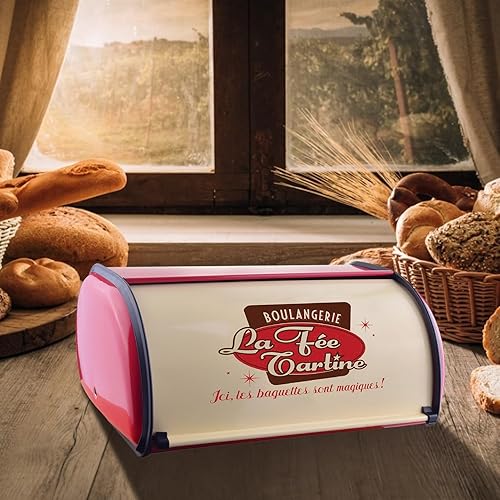 Boîte à pain avec couvercle à rouleau Récipient à pâtisserie à pain Comptoir de cuisine Revêtement en poudre Facile à nettoyer Poignées en acier inoxydable Design unique - Nail Gallerys