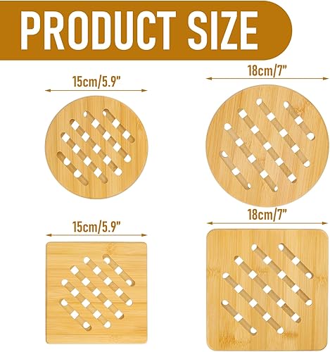 Lot de 4 Dessous de Plat en Bambou, Antidérapants et Lavables, Dessous de Plat Résistant à La Chaleur, Tapis de Dessous de Plat en Bambou pour Cuisine, Bol, Casseroles, Assiettes, Théière - Nail Gallerys