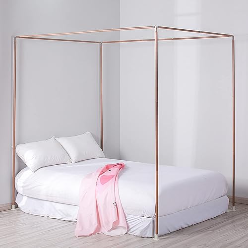 Cadre de lit à baldaquin en métal, Support de moustiquaire à Grain de Bois en Acier Inoxydable, Poteau de lit à Quatre Coins, Facile à Installer, Support de moustiquaire s'adapte - Nail Gallerys