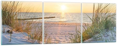 Deco Cadre Salon dune plage mer Moderne Impression sur Verre 150x50cm Image Tableau en Verre Decoration Murale Chambre Triptyque 3 parties Art Grand XXL Tableaux Decoratifs Muraux GCA150x50-3989 - Nail Gallerys